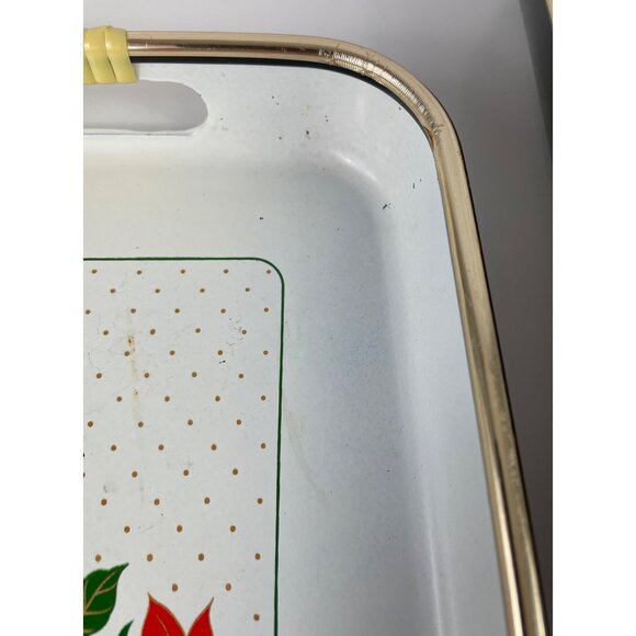 Vintage Christmas Lacquerware Serving Tray Set 2 Piece Japan Red Poinsettia - Picture 4 of 14